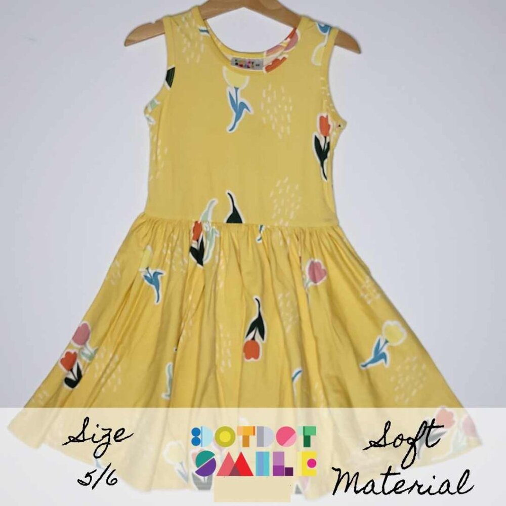 DotDotSmile Size 5/6 Tank Dress - NWT Yellow Tulips Print
